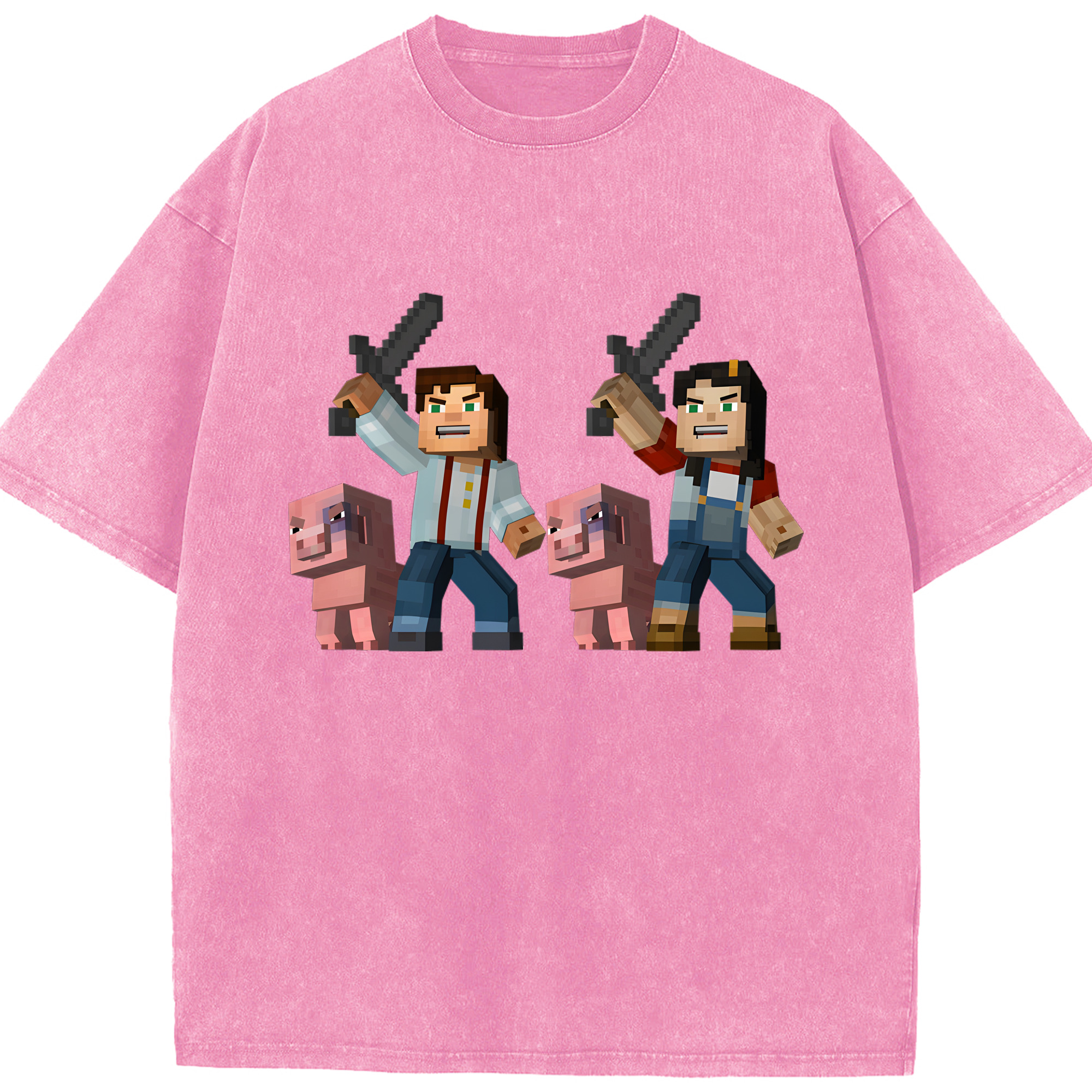 （画像用） マインクラフト ブロックの世界 Minecraft MC Block world 綿100% ヴィンテージ風 半袖Tシャツ（フロントプリント）